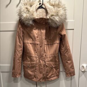 Tan Parka with Faux Fur Hood